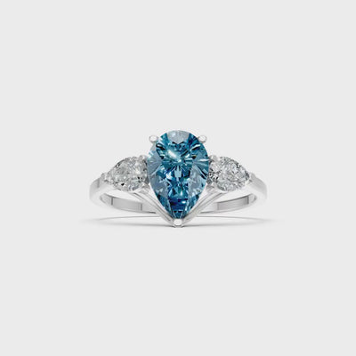 Swiss Blue Topaz Three Pear Cut Stone Ring