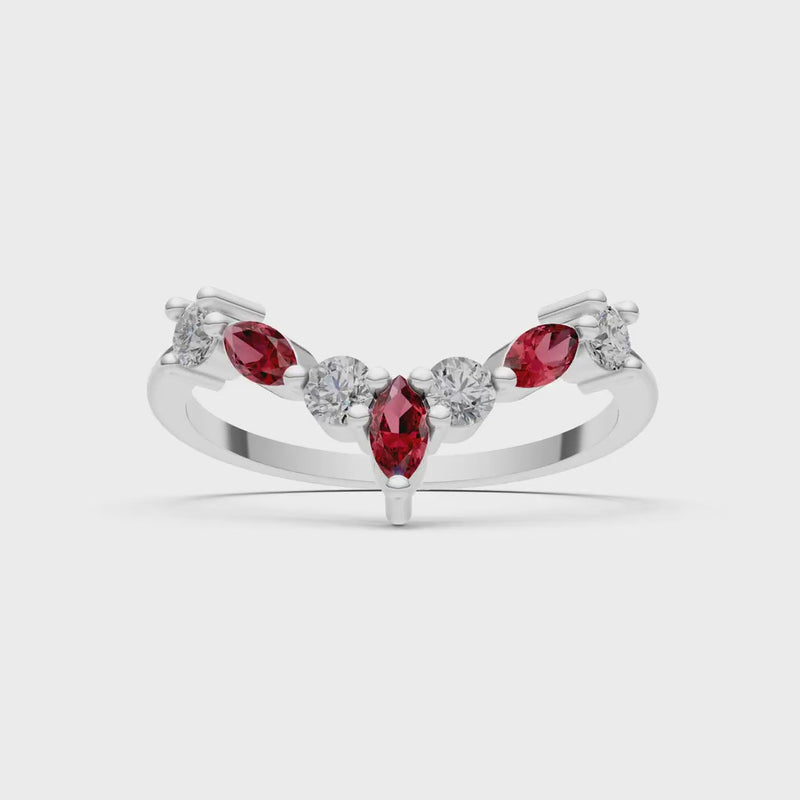 Garnet Round and  Marquise Chevron Wedding Ring