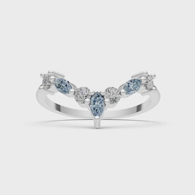 Aquamarine Round and  Marquise Chevron Wedding Ring