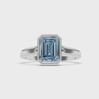Aquamarine Emerald Cut Bezel Set Solitaire Ring