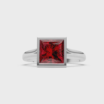 Garnet Princess Shape Bezel Solitaire Ring