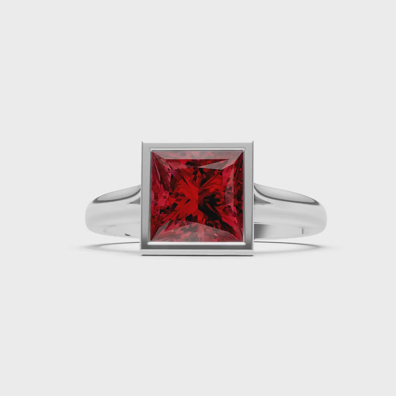 Garnet Princess Shape Bezel Solitaire Ring