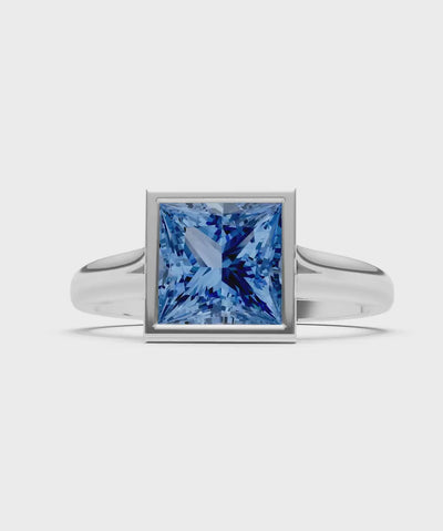 London Blue Topaz Princess Shape Bezel Solitaire Ring