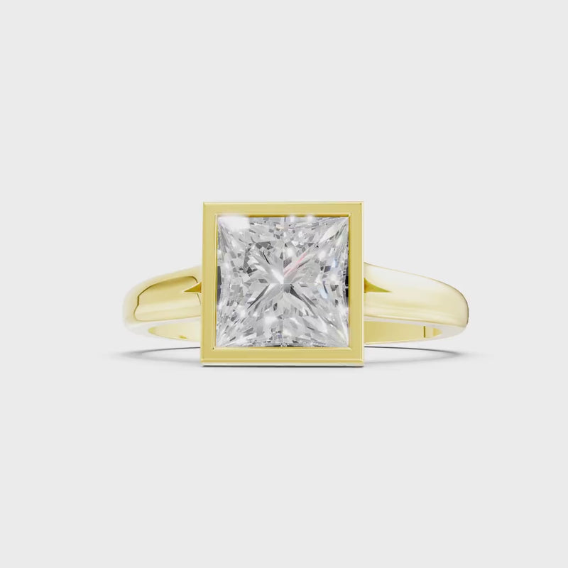 Princess Cut Bezel Gemstone Solitaire Ring