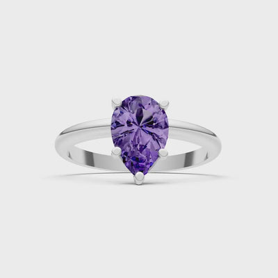 Amethyst 5 Prong Pear Shape Solitaire Engagement Ring