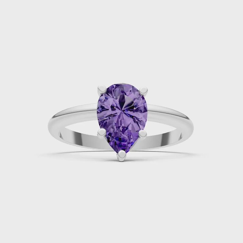 Amethyst 5 Prong Pear Shape Solitaire Engagement Ring