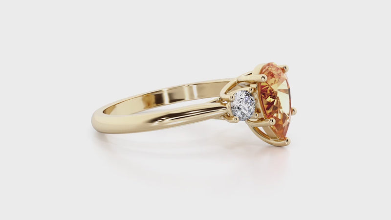 Citrine and Lab Grown Diamond 3-Stone Trellis Ring 14K Gold 1.30 Carats Pear Shape