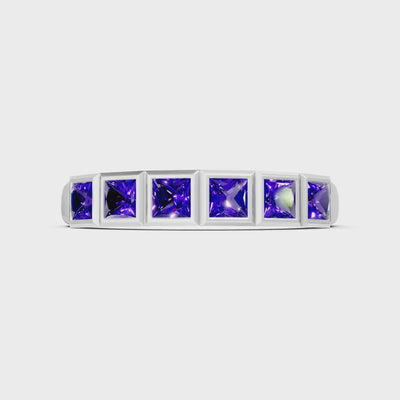 Amethyst Minimalist Bezel Set Princess Cut Half Eternity Band