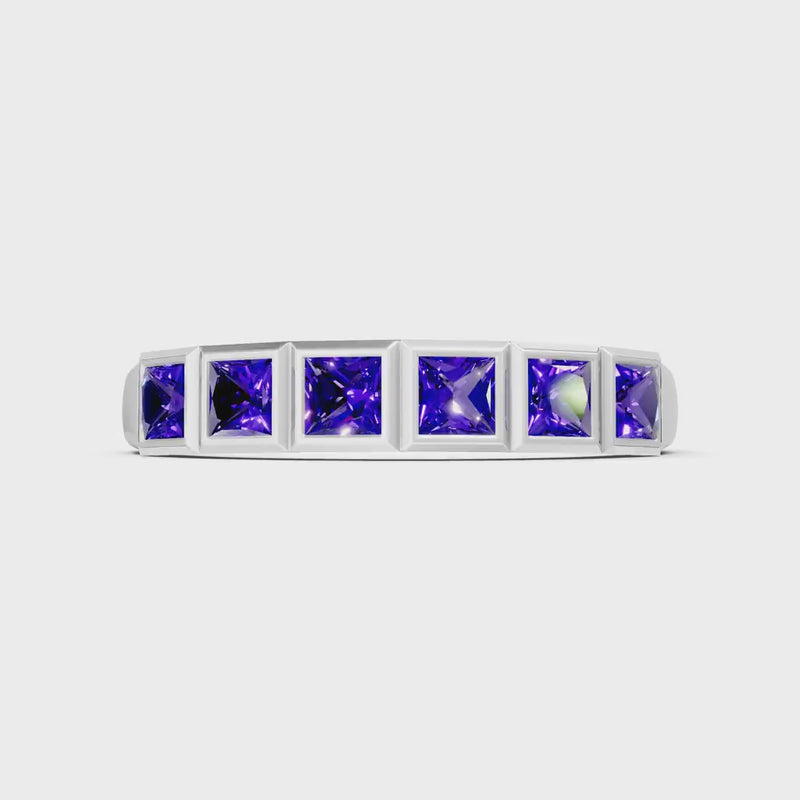 Amethyst Minimalist Bezel Set Princess Cut Half Eternity Band