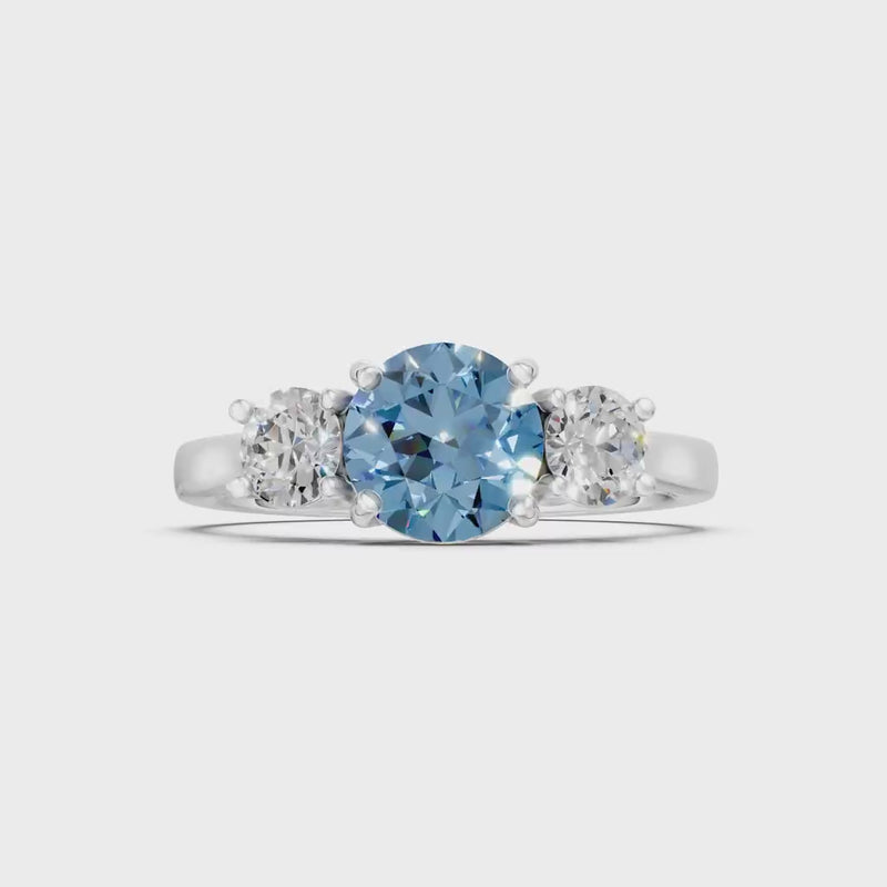 Aquamarine Three Round Cut Stone Ring