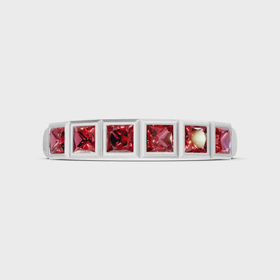 Garnet Minimalist Bezel Set Princess Cut Half Eternity Band