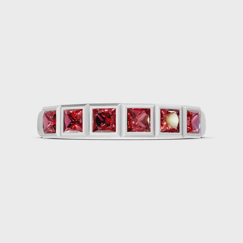 Garnet Minimalist Bezel Set Princess Cut Half Eternity Band