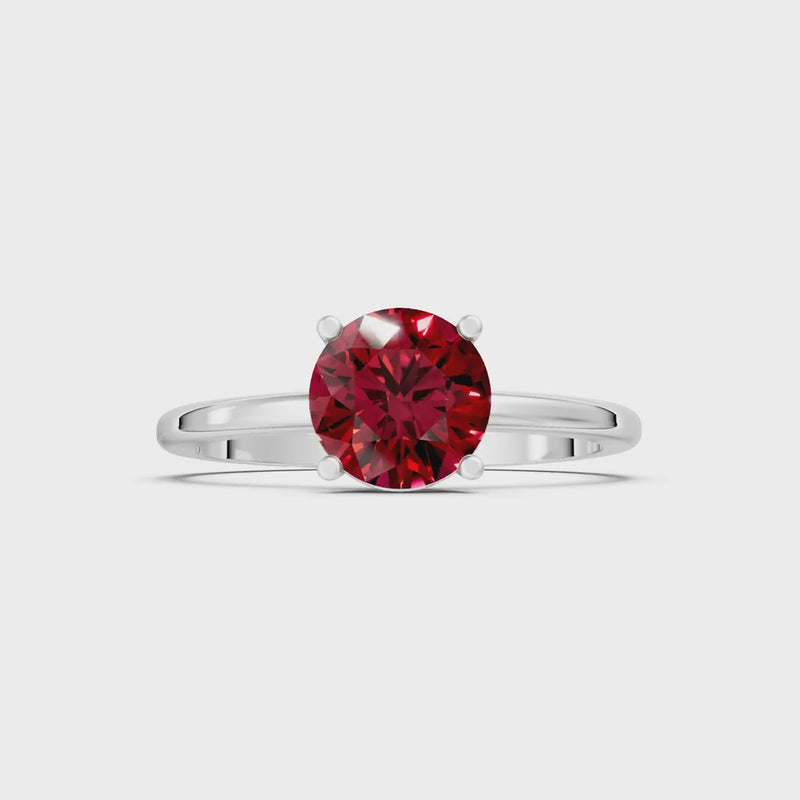 Created Ruby Round 6.5mm Normal 4 Prong Solitaire Round Engagement Ring Cathedral Setting