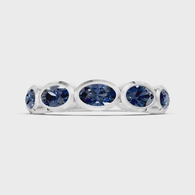Blue Sapphire Bezel Set Oval Cut Half Eternity Band
