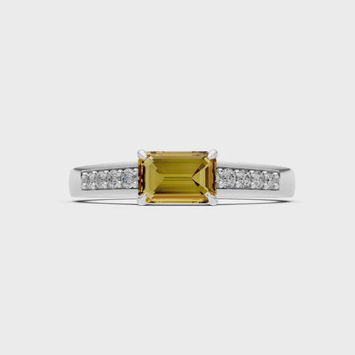 Citrine East West Emerald Cut Gemstone Ring with Accents