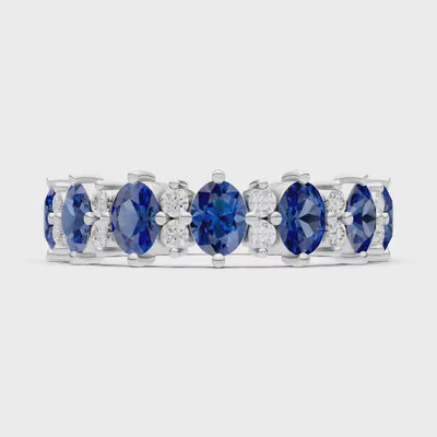 Blue Sapphire Oval & Round Gemstone Full Eternity Band