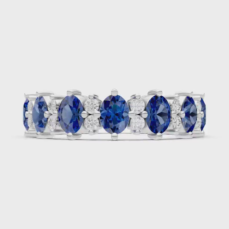 Blue Sapphire Oval & Round Gemstone Full Eternity Band