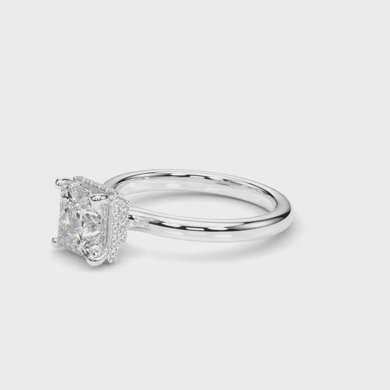 10k Yellow Gold Princess-Cut Engagement Ring with Hidden Halo Diamonds