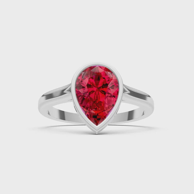 Ruby Pear Shape Bezel Set Solitaire Ring
