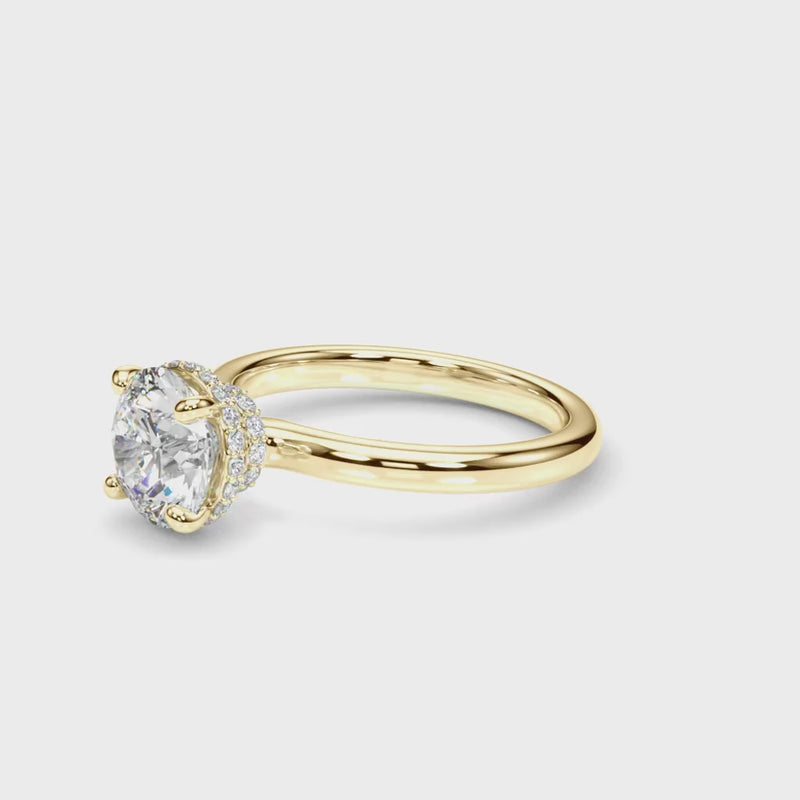 10k Yellow Gold Round-Cut Engagement Ring with Hidden Halo Diamonds