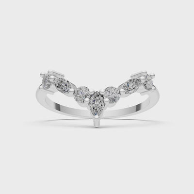 Diamond Round and  Marquise Chevron Wedding Ring