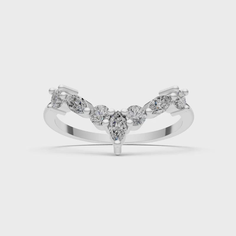 Diamond Round and  Marquise Chevron Wedding Ring