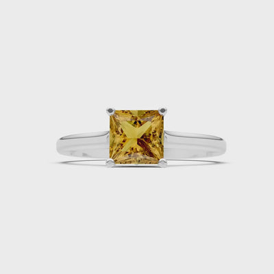 Citrine Princess Cut 6mm Normal Gold Quality 4 Prong Princess Cut Solitaire Cathedral Ring