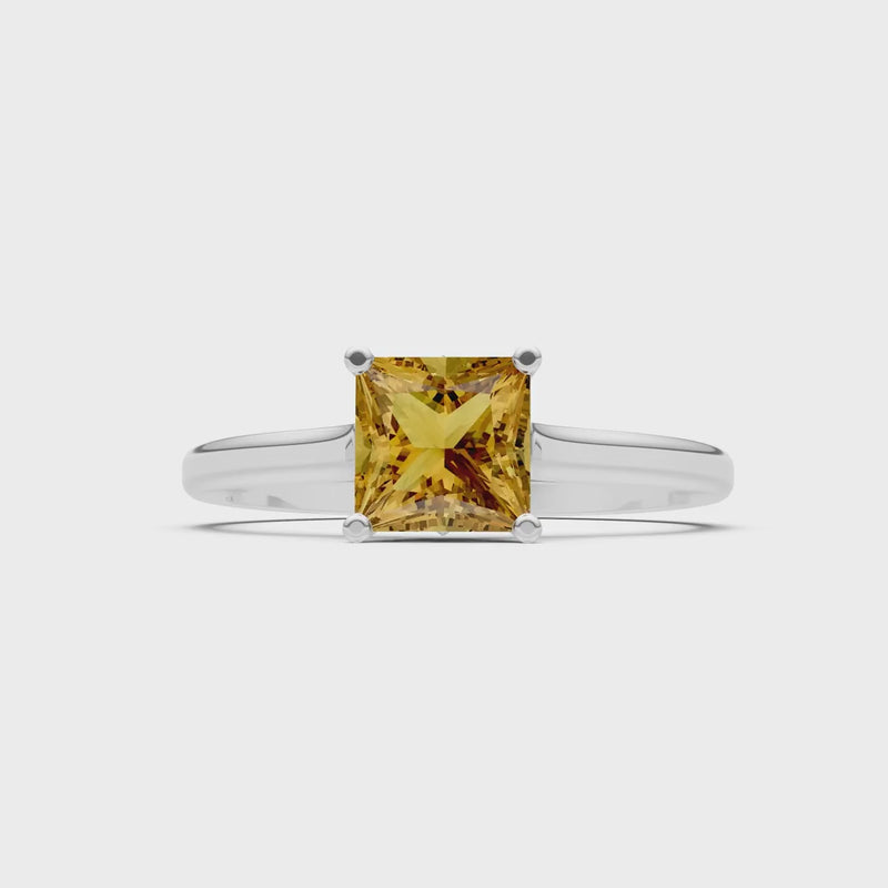 Citrine Princess Cut 6mm Normal Gold Quality 4 Prong Princess Cut Solitaire Cathedral Ring