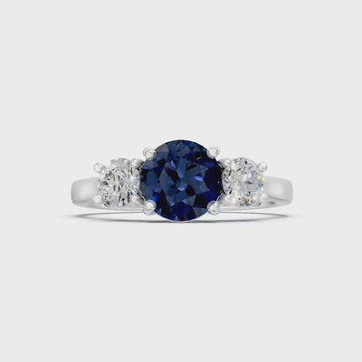 Blue Sapphire Three Round Cut Stone Ring