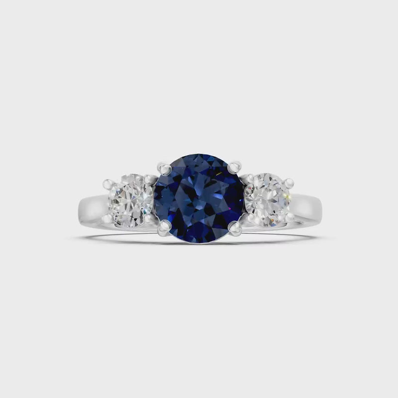 Blue Sapphire Three Round Cut Stone Ring