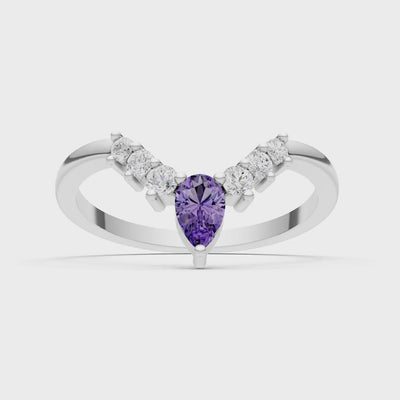 Amethyst Pear & Round Shape Curved Wedding Band