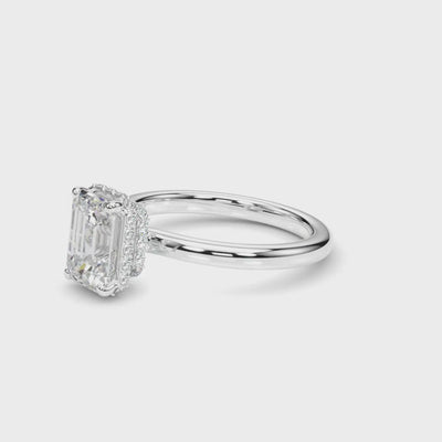 10k Yellow Gold Emerald-Cut Engagement Ring with Hidden Halo Diamonds