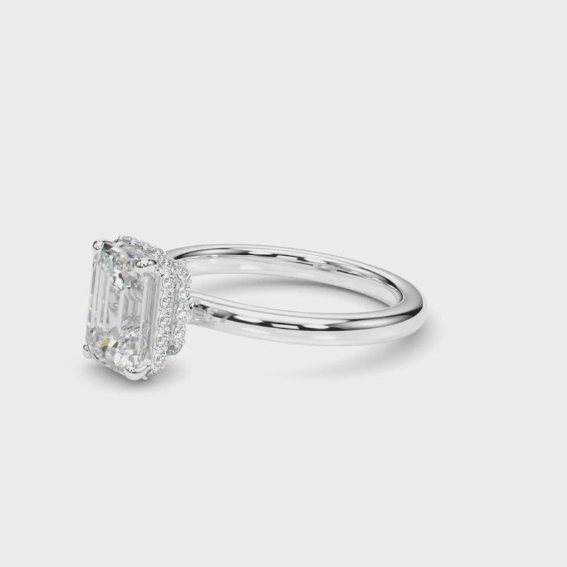 10k Yellow Gold Emerald-Cut Engagement Ring with Hidden Halo Diamonds