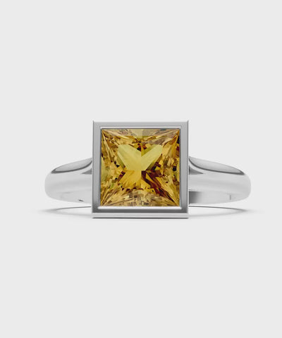 Citrine Princess Shape Bezel Solitaire Ring