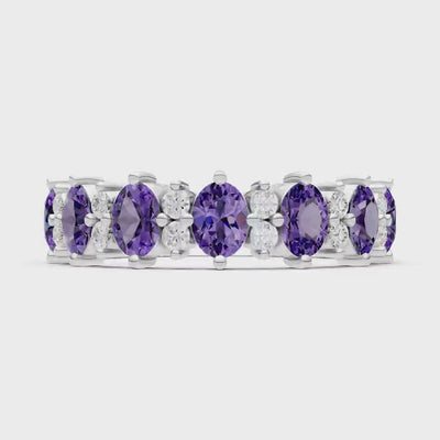 Amethyst Oval & Round Gemstone Full Eternity Band