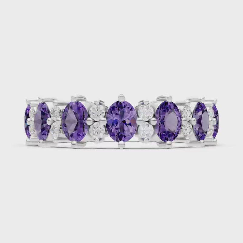 Amethyst Oval & Round Gemstone Full Eternity Band