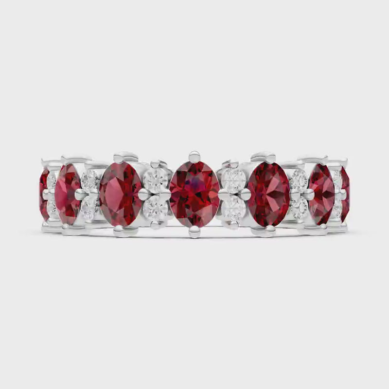 Garnet Oval & Round Gemstone Full Eternity Band