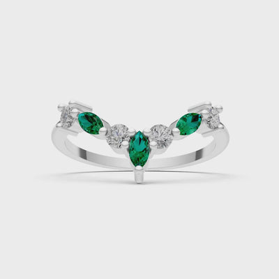 Emerald Round and  Marquise Chevron Wedding Ring