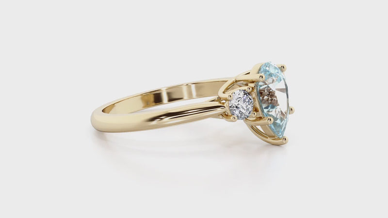 Aquamarine and Lab Grown Diamond 3-Stone Trellis Ring 14K Gold 1.30 Carats Pear Shape