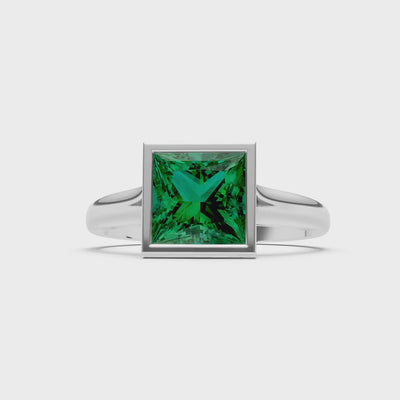 Emerald Princess Shape Bezel Solitaire Ring