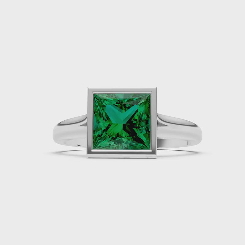 Emerald Princess Shape Bezel Solitaire Ring