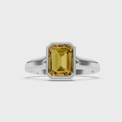 Citrine Emerald Cut Bezel Set Solitaire Ring