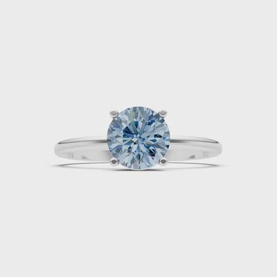 Aquamarine 4 Prong Solitaire Round Engagement Ring Cathedral Setting