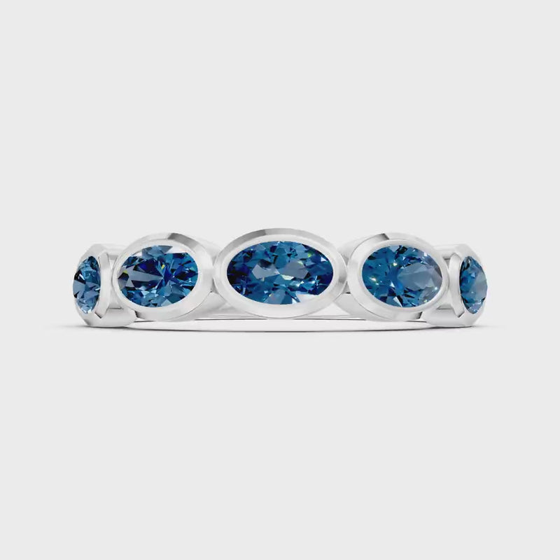 London Blue Topaz Bezel Set Oval Cut Half Eternity Band