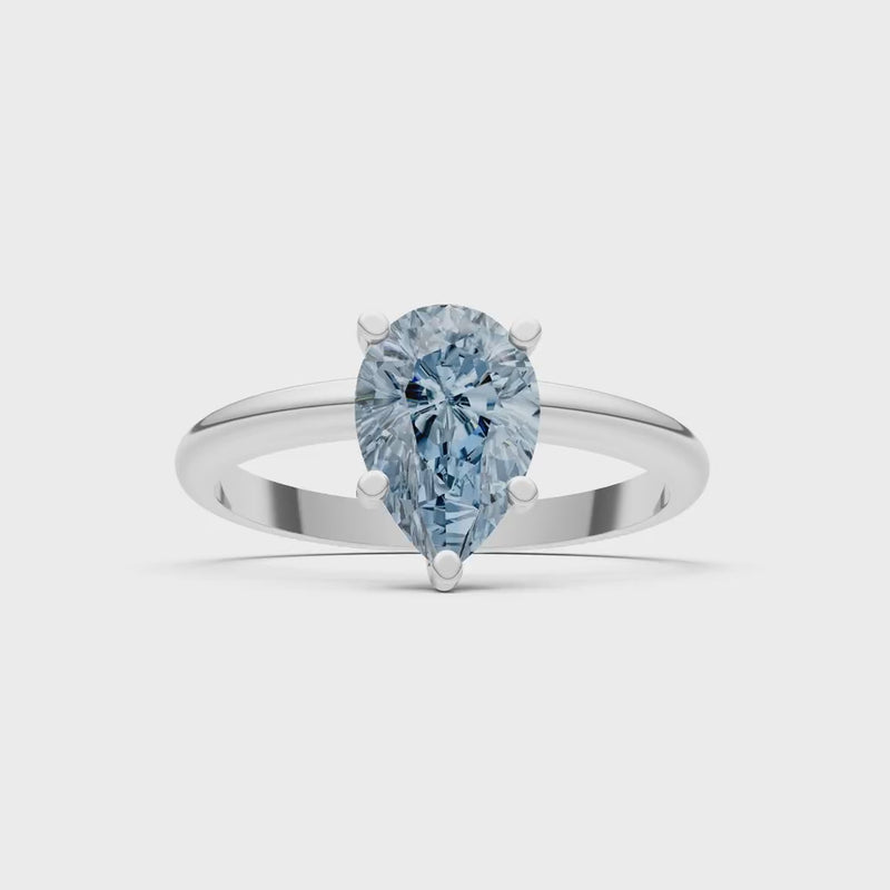 Aquamarine 5 Prong Pear Shape Solitaire Engagement Ring