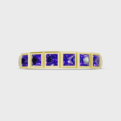 Princess Cut Gemstone Minimalist Bezel Set Half Eternity Band