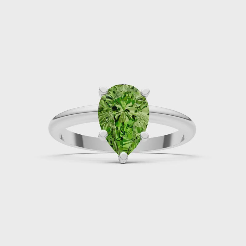 Peridot 5 Prong Pear Shape Solitaire Engagement Ring