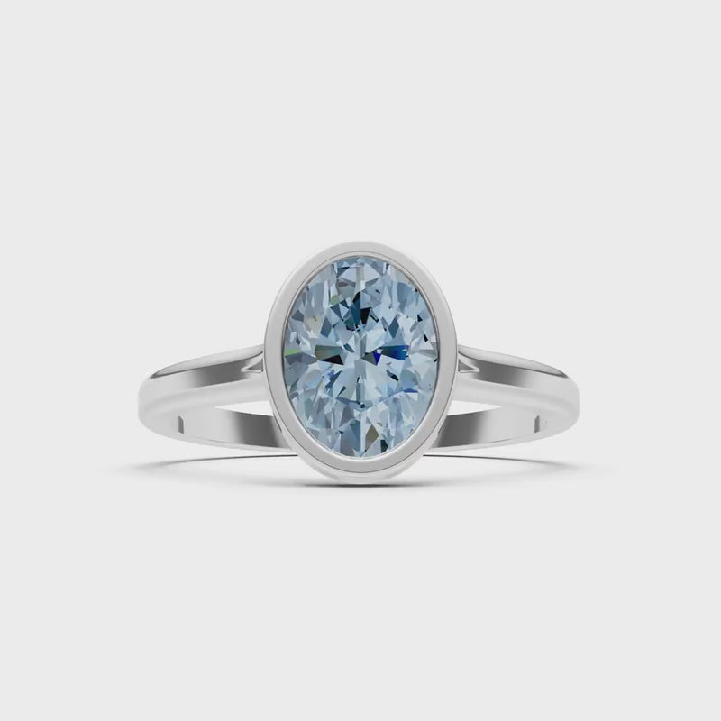 Aquamarine Oval Shape Bezel Set Solitaire Ring