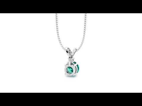 Video of 14K White Gold Created Paraiba Tourmaline and Genuine Diamond Pendant Necklace 2 Carats Total Round Shape P10248. Includes a Peora gift box. Free shipping, 45-day returns, authenticity guaranteed.