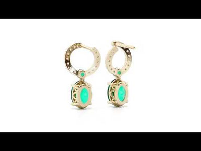 Video of Peora 14K Yellow Gold Created Colombian Emerald and Lab Grown Diamond Open Hoop Drop Earrings E19396.   Includes a Peora gift box. Free shipping, 45-day returns, authenticity guaranteed.